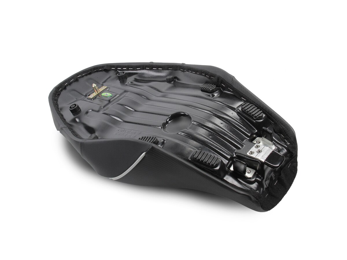 Sargent Motorcycle Seat on the Ducati Scrambler showing under the seat.
